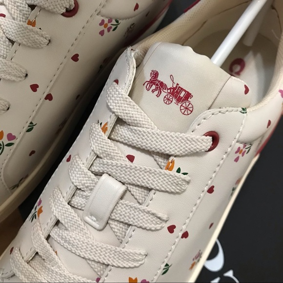 ❤️ Coach Clip Low Top Sneaker Heart Petal Print 8 8.5 9 10 🌸 - Picture 7 of 14